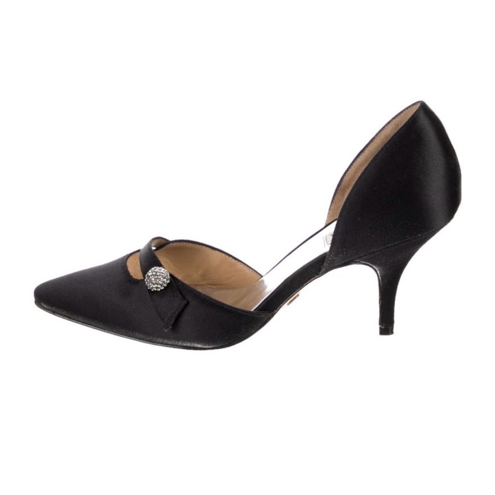 Badgley Mischka Black Satin Heels with Rhinestone Accent